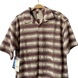 Massive Luxury Striped Crochet Shirt Men M Maroon Open Knit Academia Beach NWT